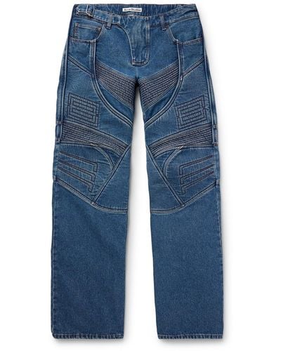 Acne Studios Straight-leg Paneled Embroidered Padded Jeans - Blue