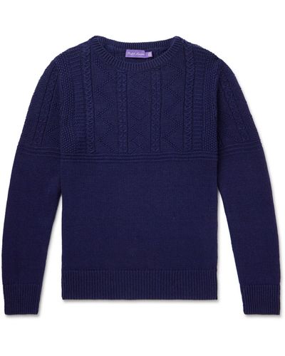 Ralph Lauren Purple Label Cable-knit Linen And Silk-blend Sweater - Blue