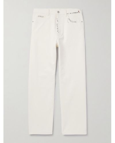 Marni Pantaloni a gamba dritta in drill di cotone con logo ricamato - Bianco