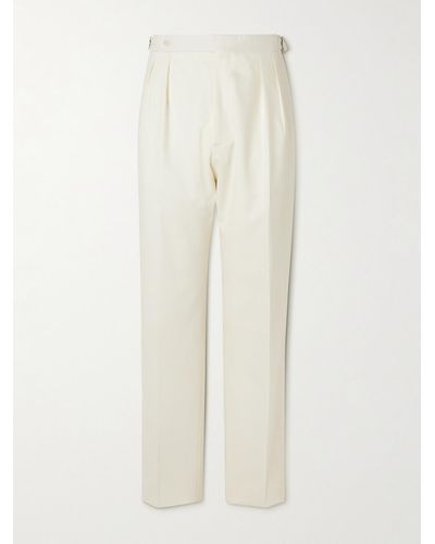 De Petrillo Straight-leg Pleated Virgin Wool Tuxedo Trousers - White