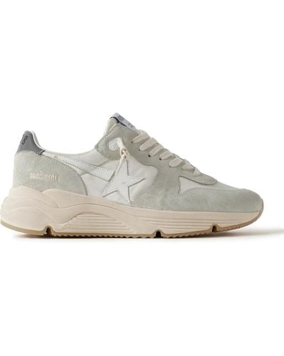 Golden Goose Running Sole Leather-trimmed Distressed Suede And Silk-faille Sneakers - White