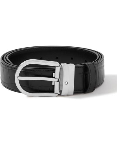 Montblanc 3.5cm Reversible Croc-effect Leather Belt - Black
