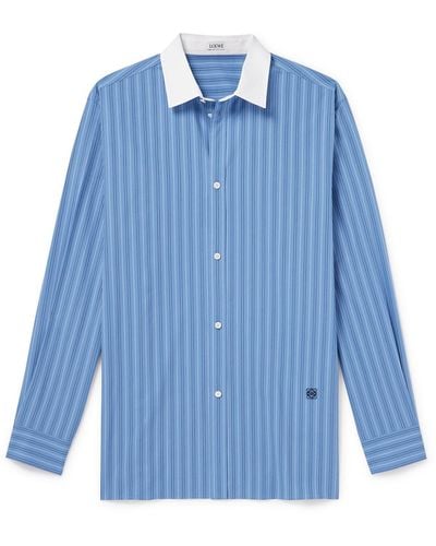 Loewe Logo-embroidered Striped Cotton-poplin Shirt - Blue