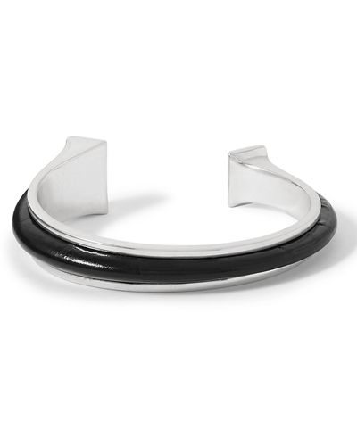 Saint Laurent Stud Asymmetric Silver-tone And Leather Cuff - White