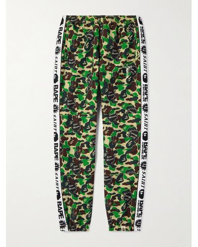 SAINT Mxxxxxx Bape® Straight-leg Webbing-trimmed Camouflage-print Shell Trousers - Green