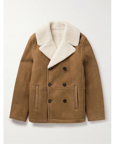 Yves Salomon Double-breasted Shearling Peacoat - Natural