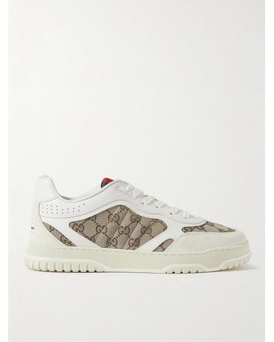 Gucci Re-web Suede And Webbing-trimmed Canvas And Leather Trainers - Natural