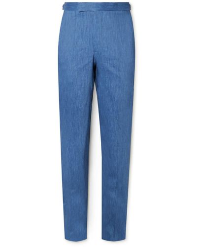 Richard James Straight-leg Linen-blend Suit Pants - Blue