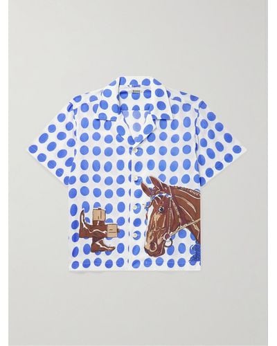 Bode Jockey Dot Camp-collar Printed Cotton-voile Shirt - Blue
