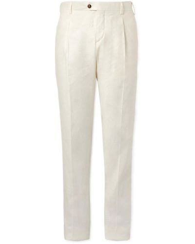 Lardini Straight-leg Pleated Linen-blend Pants - White