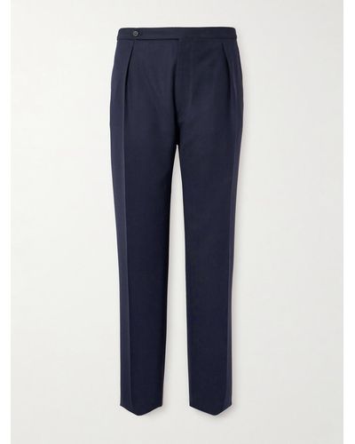 Drake's Straight-leg Pleated Wool Suit Trousers - Blue