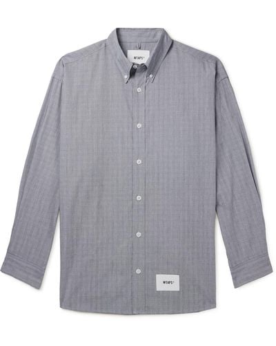 WTAPS Button-down Collar Logo-print Prince Of Wales Checked Cotton Shirt - Gray