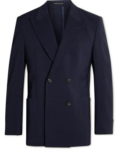 Richard James Active Unstructured Wool-blend Seersucker Suit Jacket - Blue