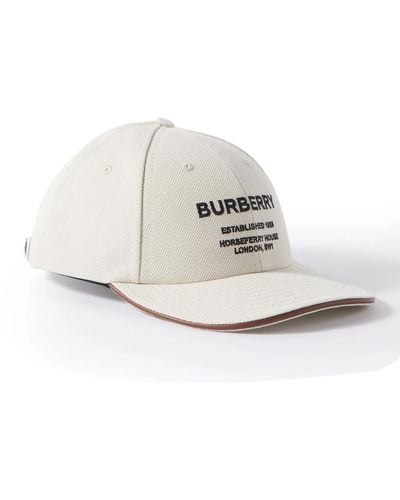 Burberry Logo-embroidered Leather-trimmed Cotton-canvas Baseball Cap - Natural