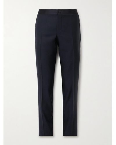 Canali Pantaloni da smoking slim-fit in lana con finiture in raso - Blu