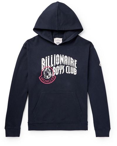 Moncler Genius Billionaire Boys Club Logo-print Appliquéd Cotton-jersey Hoodie - Blue