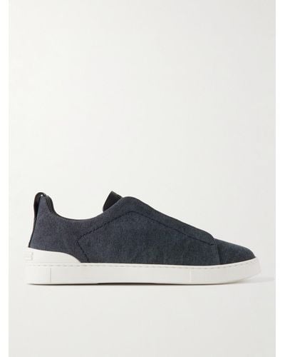 Zegna Triple Stitch Low-top Suede Trainers - Blue