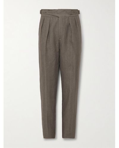 Rubinacci Manny Tapered Pleated Linen Trousers - Grey
