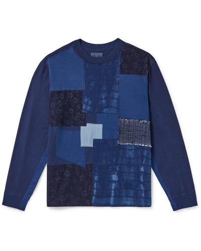 Blue Blue Japan Patchwork Indigo-dyed Cotton-jersey T-shirt - Blue