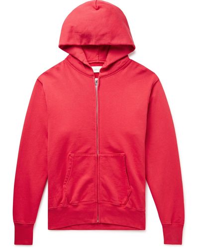 Les Tien Garment-dyed Cotton-jersey Zip-up Hoodie - Red