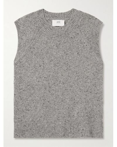 Ami Paris Virgin Wool-blend Sweater Vest - Grey