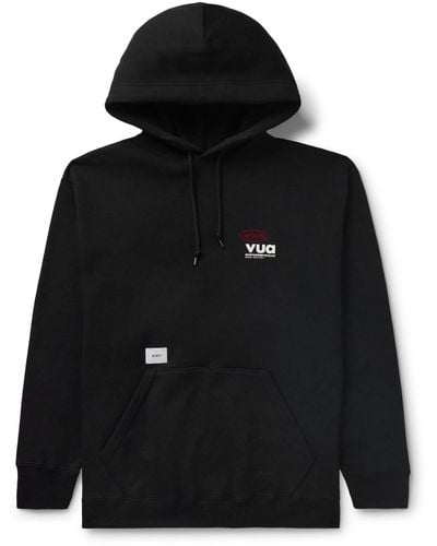 WTAPS Logo-embroidered Printed Cotton-jersey Hoodie - Black