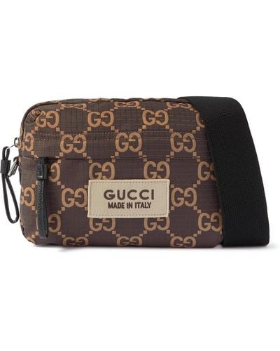 Gucci Leather-trimmed Monogrammed Ripstop Messenger Bag - Brown