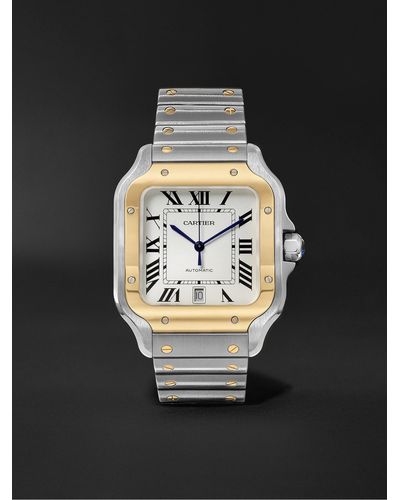 Cartier Santos Automatic 39.8mm 18-karat Gold Interchangeable Stainless Steel And Leather Watch - Black