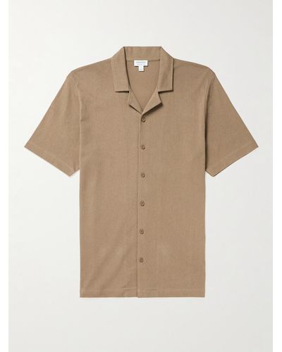 Sunspel Riviera Camp-collar Honeycomb-knit Cotton Shirt - Natural