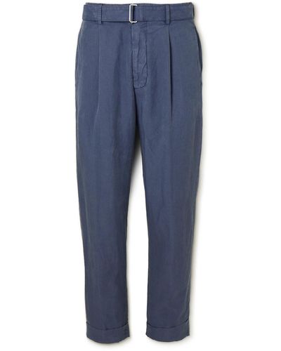 Officine Generale Hugo Tapered Garment-dyed Lyocell-blend Suit Pants - Blue