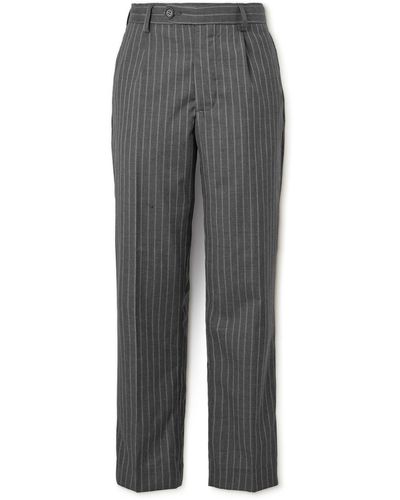 mfpen Formal Straight-leg Pleated Pinstriped Wool Suit Pants - Gray