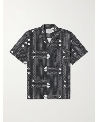 Carhartt Camicia in popeline di cotone con stampa bandana e colletto aperto - Nero