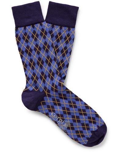 Kingsman Argylle Cotton And Nylon-blend Socks - Blue