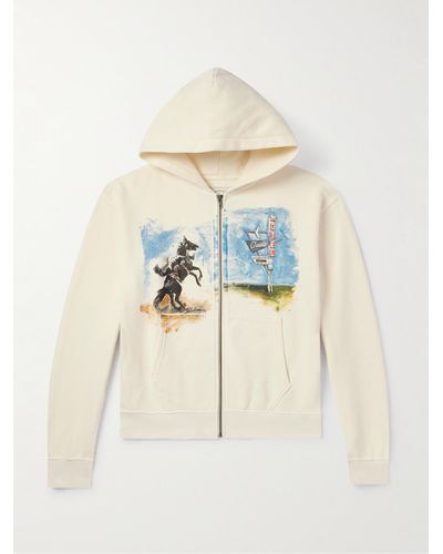 One Of These Days As Time Goes By Printed Cotton-jersey Zip-up Hoodie - Natural