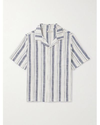 Onia Vacation Camp-collar Striped Cotton Shirt - Blue