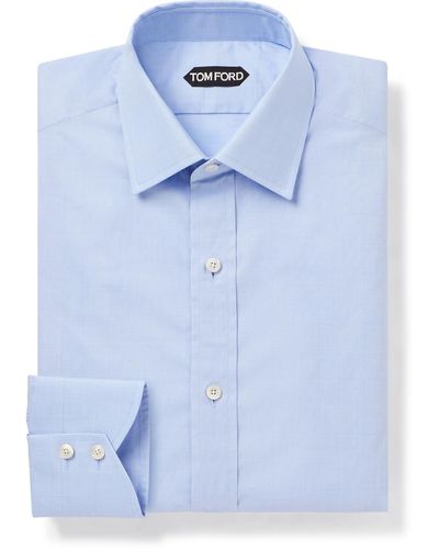 Tom Ford Slim-fit Cutaway-collar Prince Of Wales Checked Cotton-poplin Shirt - Blue