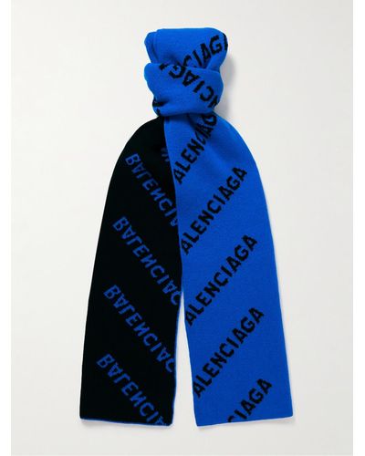 Balenciaga Logo-jacquard Wool-blend Scarf - Blue