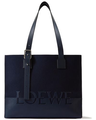 Loewe Leather-trimmed Canvas Tote Bag - Blue