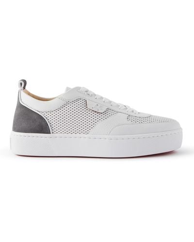 Christian Louboutin Happyrui Suede-trimmed Perforated Leather Sneakers - White