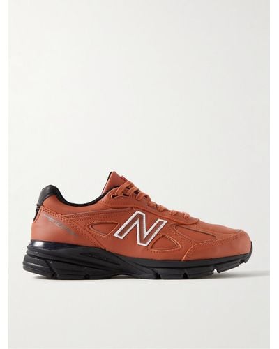 New Balance 990v4 Rubber-trimmed Leather Trainers - Red