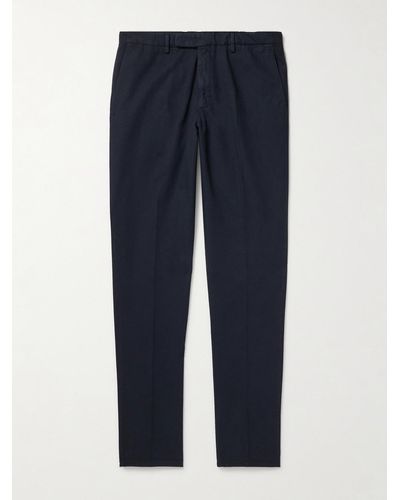 Boglioli Tapered Cotton And Linen-blend Twill Suit Trousers - Blue