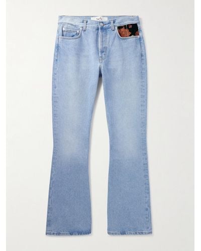 Séfr Ausgestellte Jeans mit besticktem Veloursbesatz - Blau