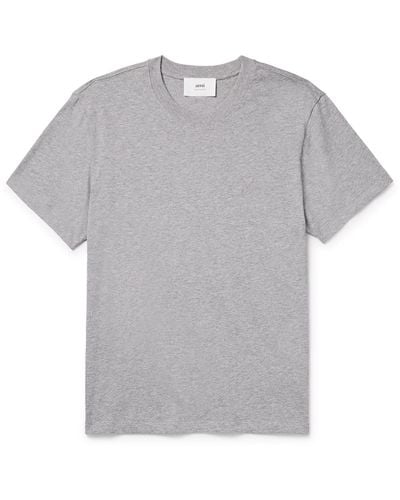 Ami Paris Logo-embroidered Cotton-jersey T-shirt - Gray