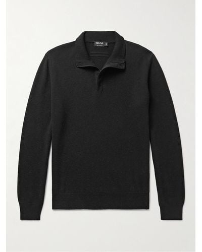 Zegna Oasi Nubuck-trimmed Cashmere Half-zip Sweater - Black