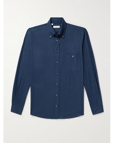 Richard James Hemd aus Baumwollflanell mit Button-Down-Kragen - Blau