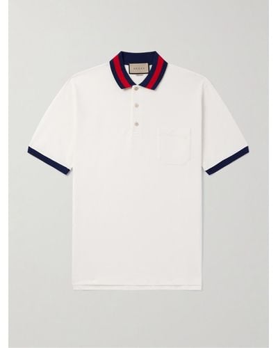 Gucci Logo-embroidered Cotton-blend Piqué Polo Shirt - White