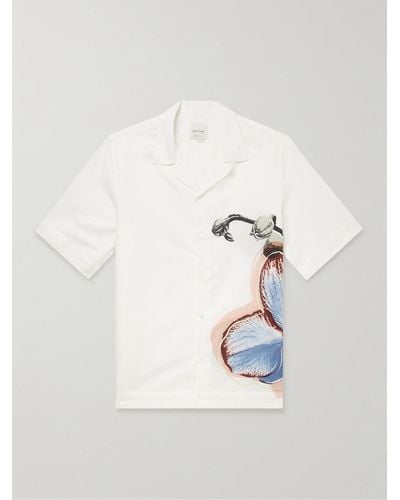 Paul Smith Convertible-collar Printed Linen And Cotton-blend Shirt - White