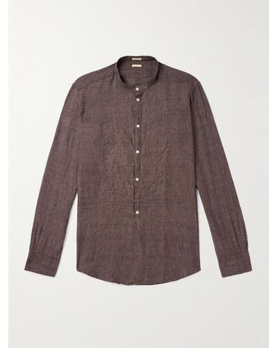Massimo Alba Kos Grandad-collar Linen Half-placket Shirt - Brown