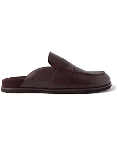 MR P. David Leather Backless Penny Loafers - Brown