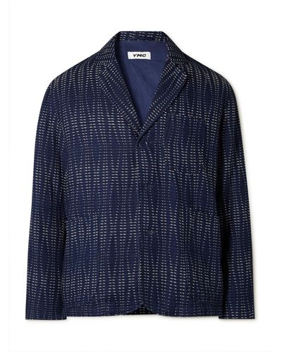 YMC Scuttler Sashiko Indigo-dyed Cotton And Wool-blend Suit Jacket - Blue